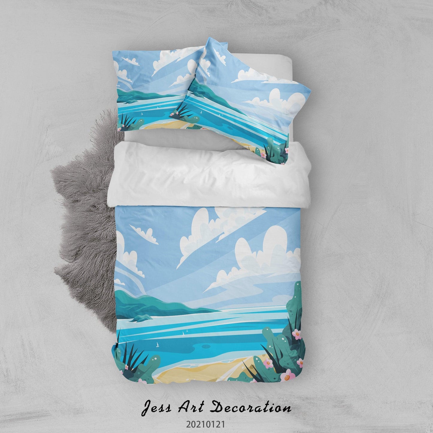 3D Cartoon Blue Sky Sea Quilt Cover Set Bedding Set Duvet Cover Pillowcases 119