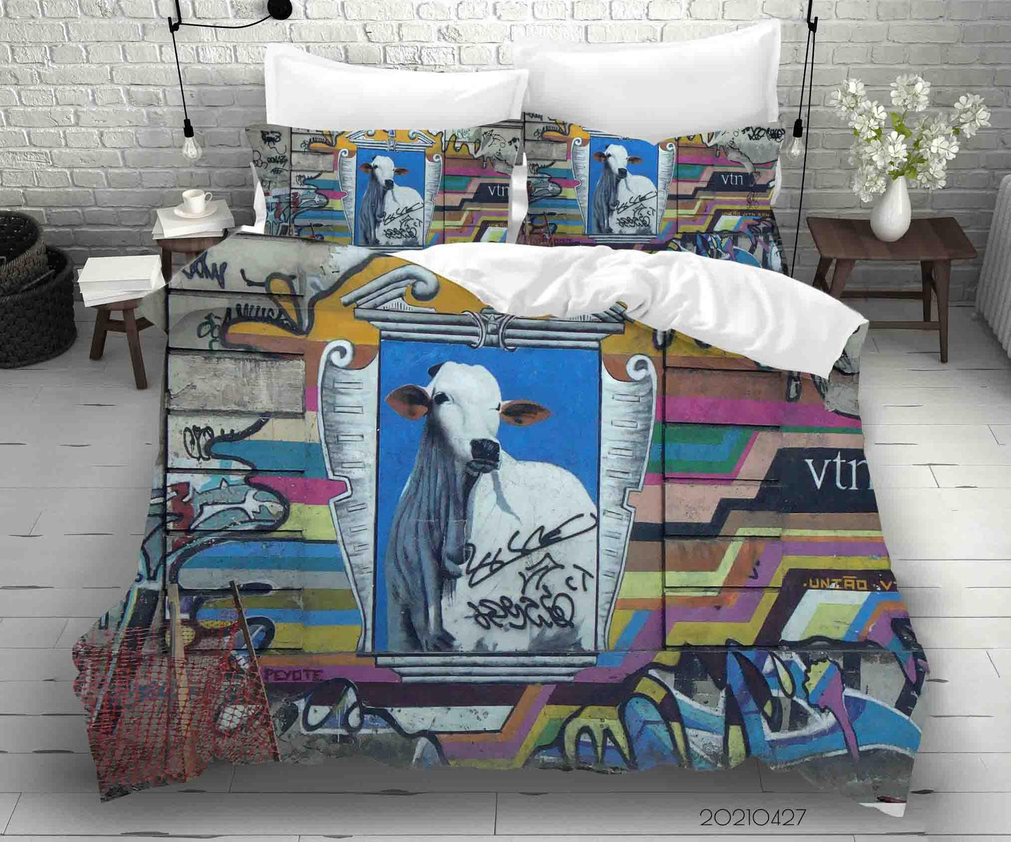 3D Abstract Colored Street Graffiti Quilt Cover Set Bedding Set Duvet Cover Pillowcases 132