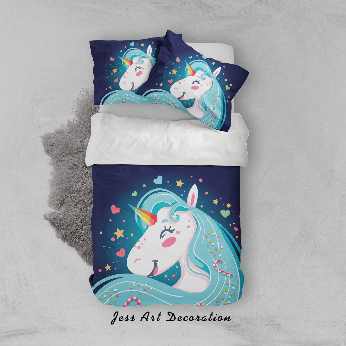 3D Blue Unicorn Quilt Cover Set Bedding Set Pillowcases 02