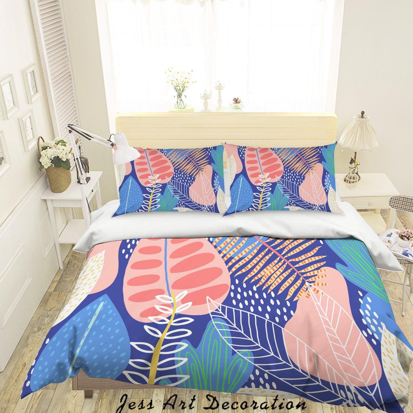 3D Abstract Leaf Blue Quilt Cover Set Bedding Set Duvet Cover Pillowcases A037 LQH