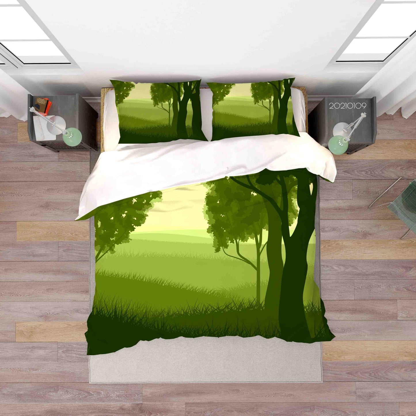3D Cartoon Green Mountain Tree Quilt Cover Set Bedding Set Duvet Cover Pillowcases 16 LQH