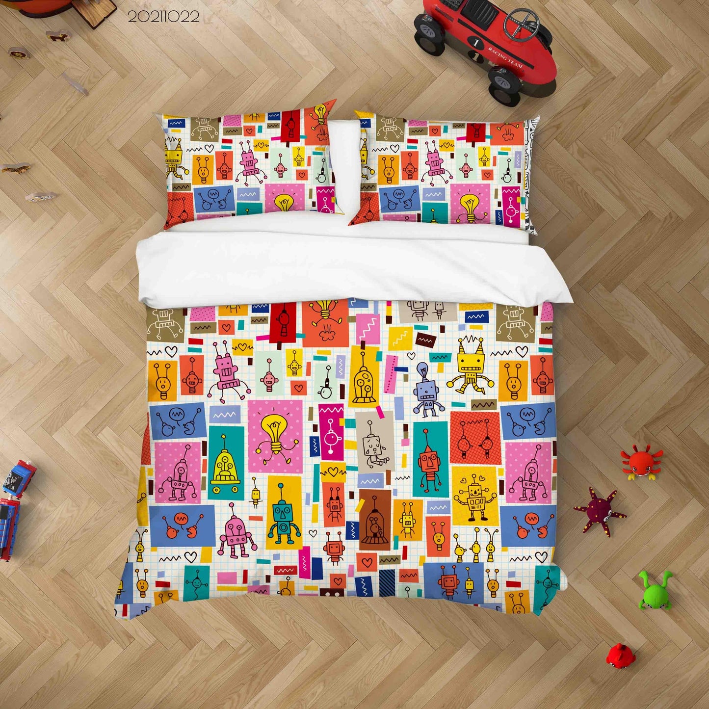 3D Cartoon Color Robot Graffiti Quilt Cover Set Bedding Set Duvet Cover Pillowcases 71