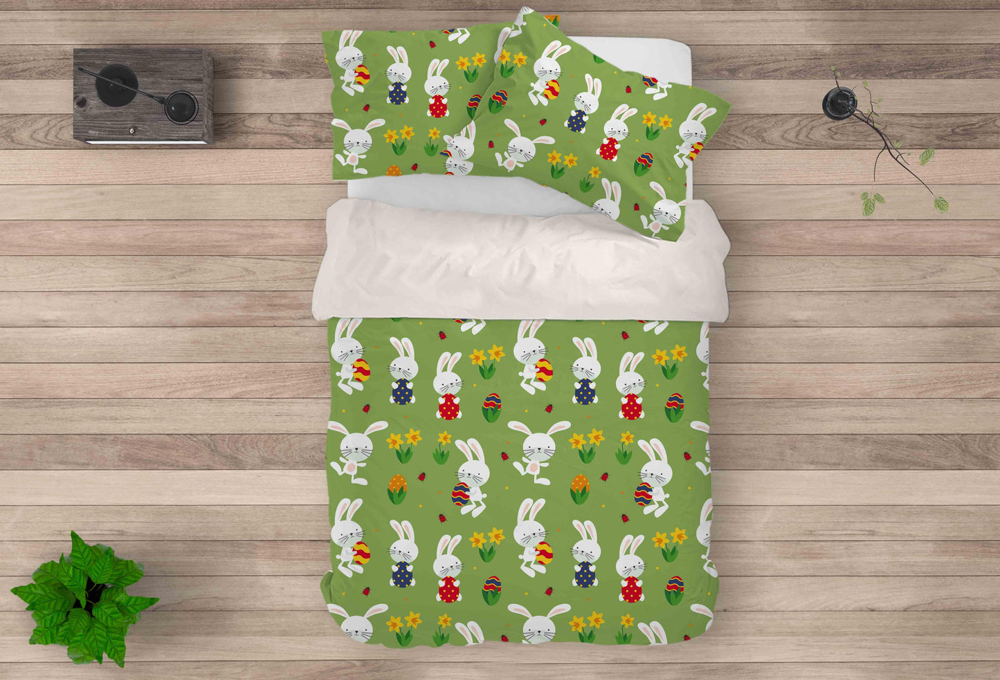 3D Cartoon Bunny Colorful Floral Pattern Quilt Cover Set Bedding Set Duvet Cover Pillowcases LXL