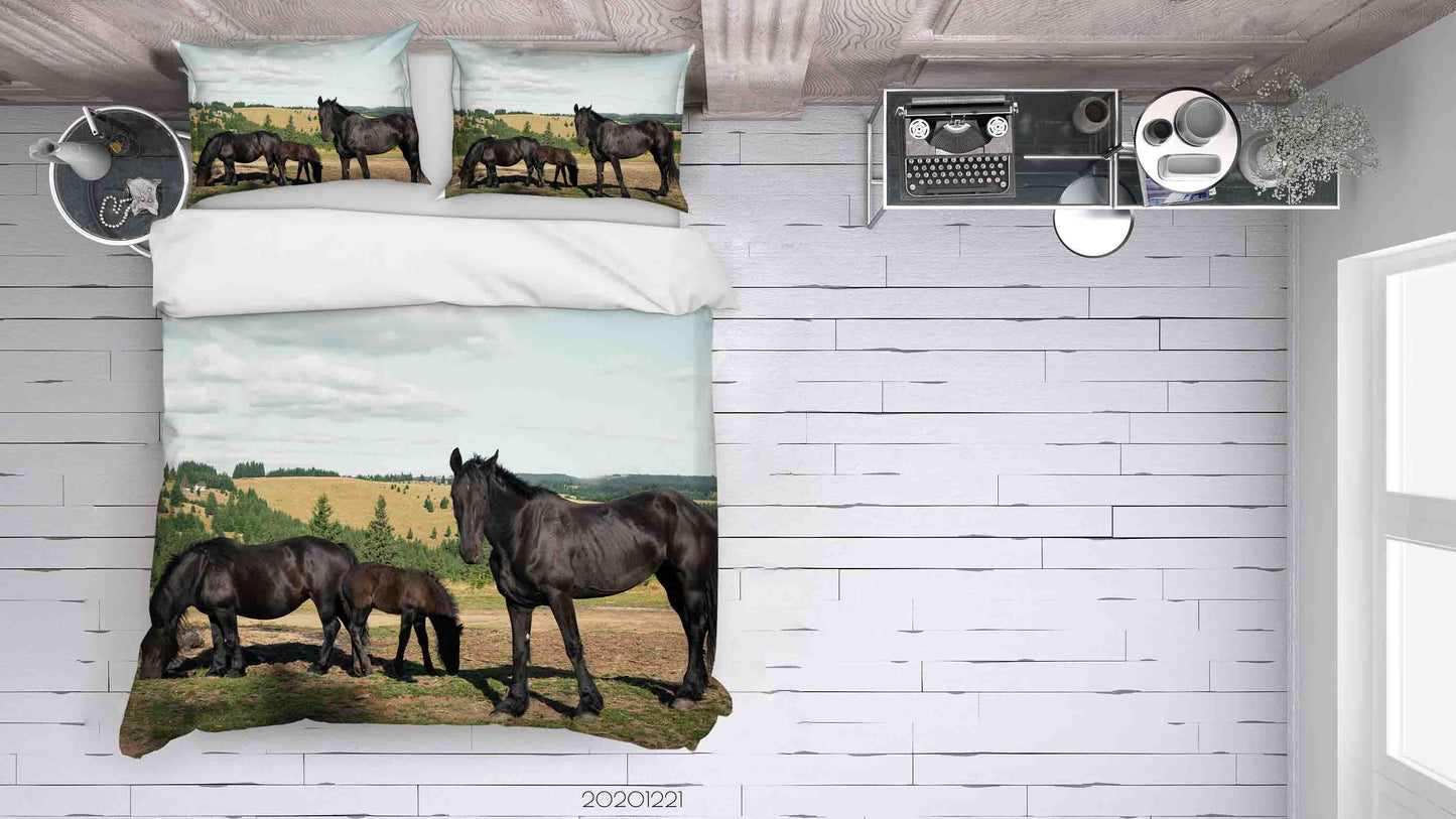 3D Animal Black Horse Quilt Cover Set Bedding Set Duvet Cover Pillowcases 243 LQH