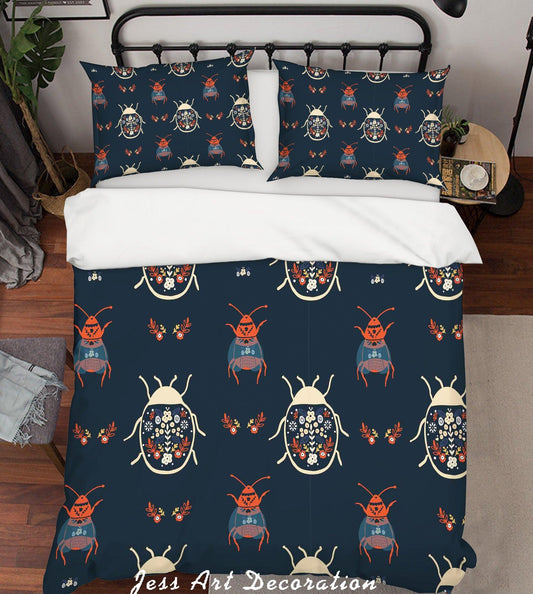 3D Cartoon Beetle Black Quilt Cover Set Bedding Set Pillowcases 34