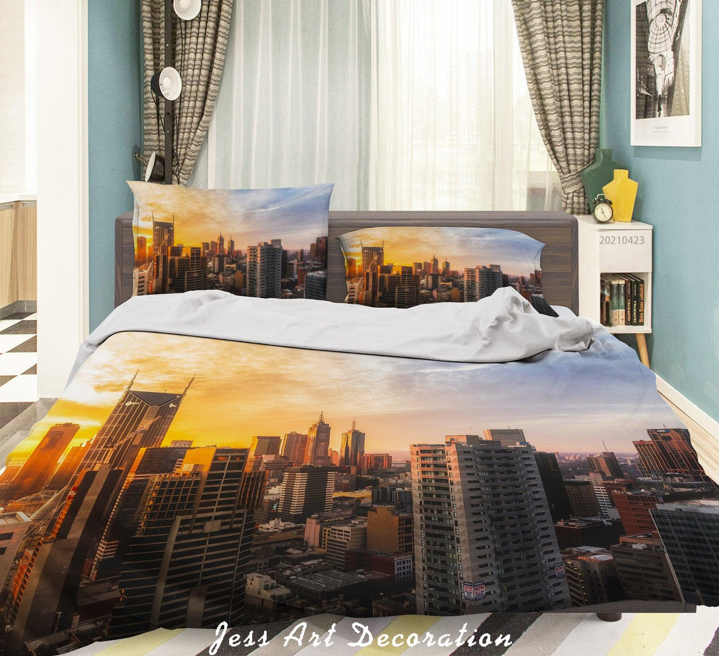 3D Architecture Sunset Sky City Quilt Cover Set Bedding Set Duvet Cover Pillowcases 117