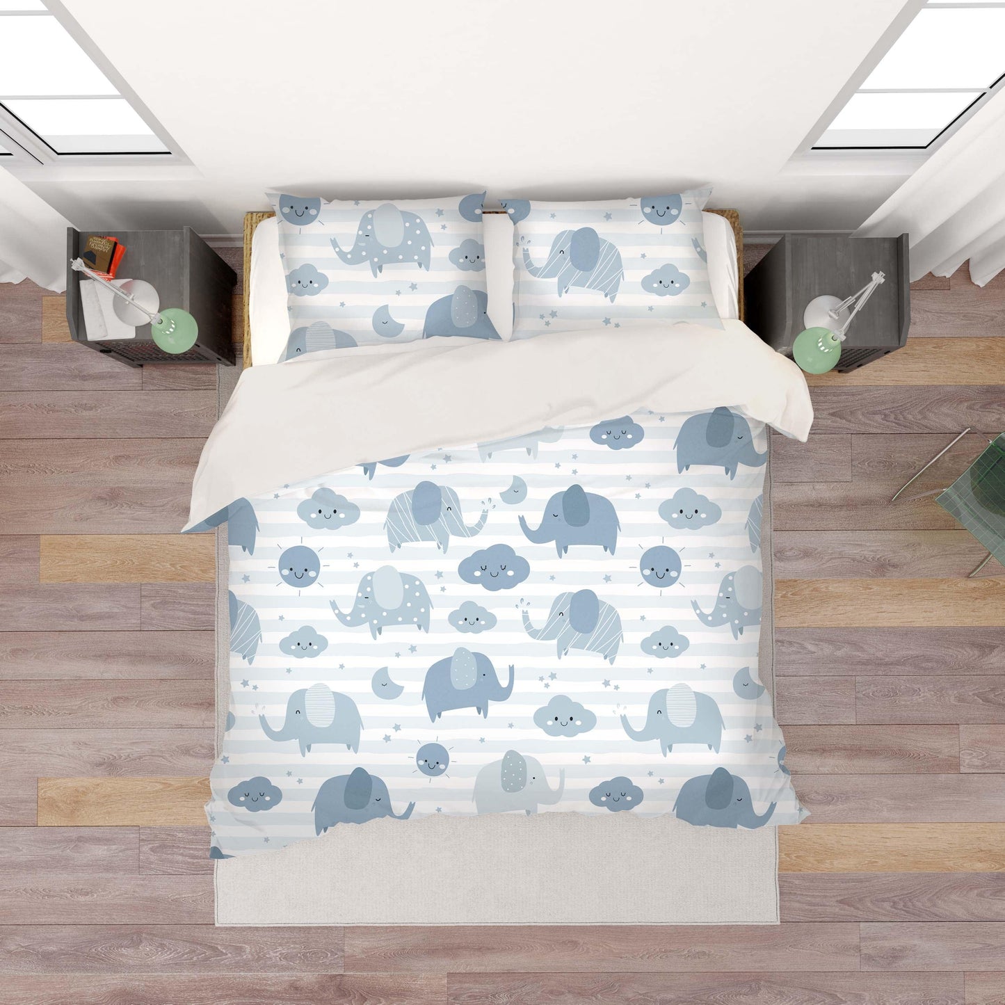 3D Cartoon Elephant Blue Animal Quilt Cover Set Bedding Set Duvet Cover Pillowcases LXL