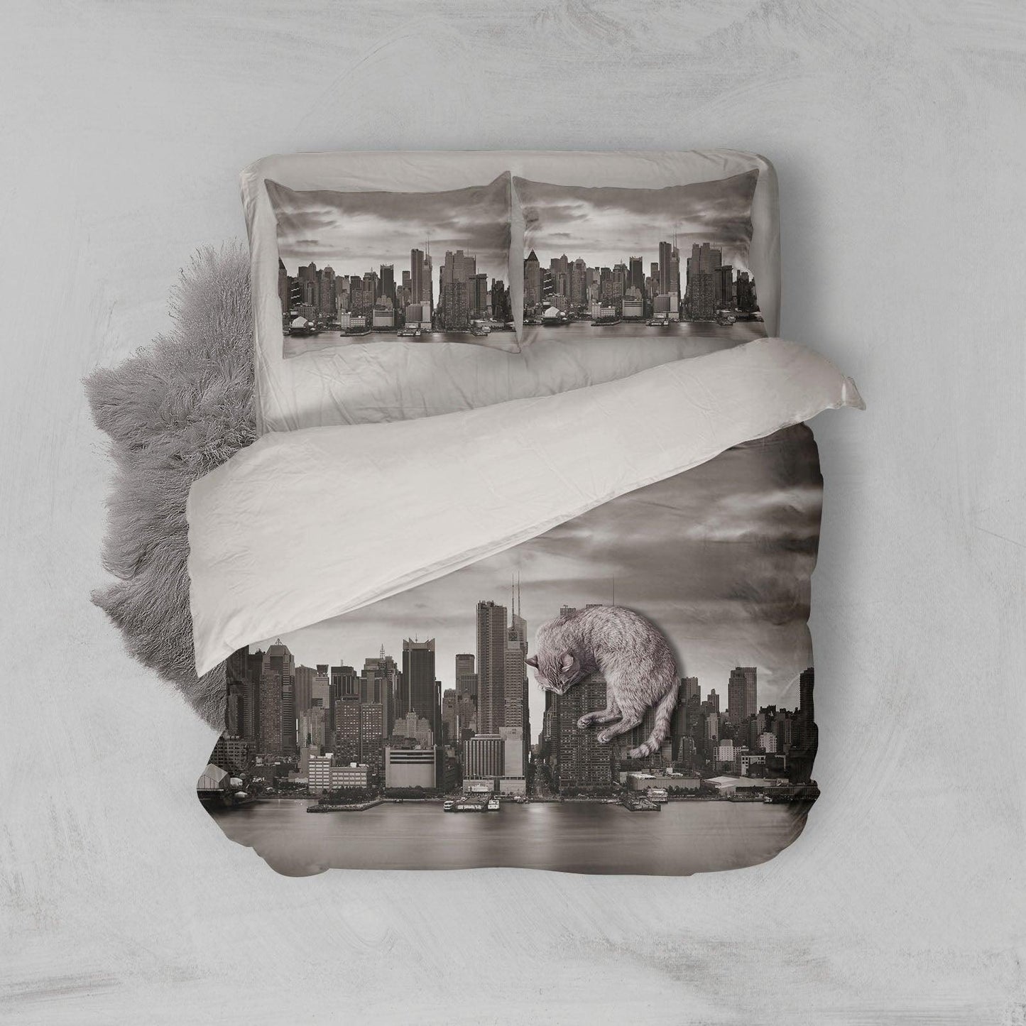 3D Black White City Scenery Quilt Cover Set Bedding Set Pillowcases 67