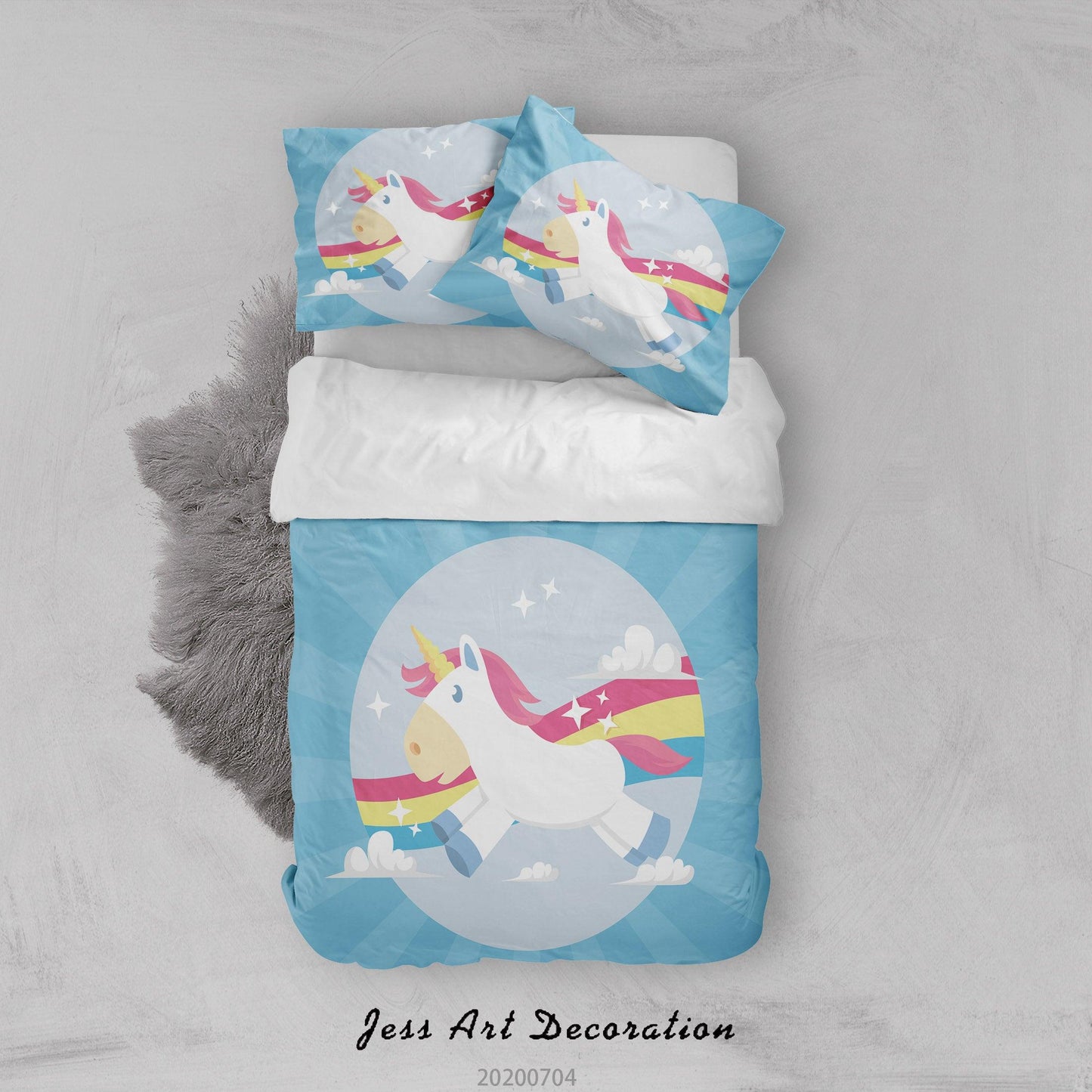 3D Blue Unicorn Quilt Cover Set Bedding Set Duvet Cover Pillowcases SF116