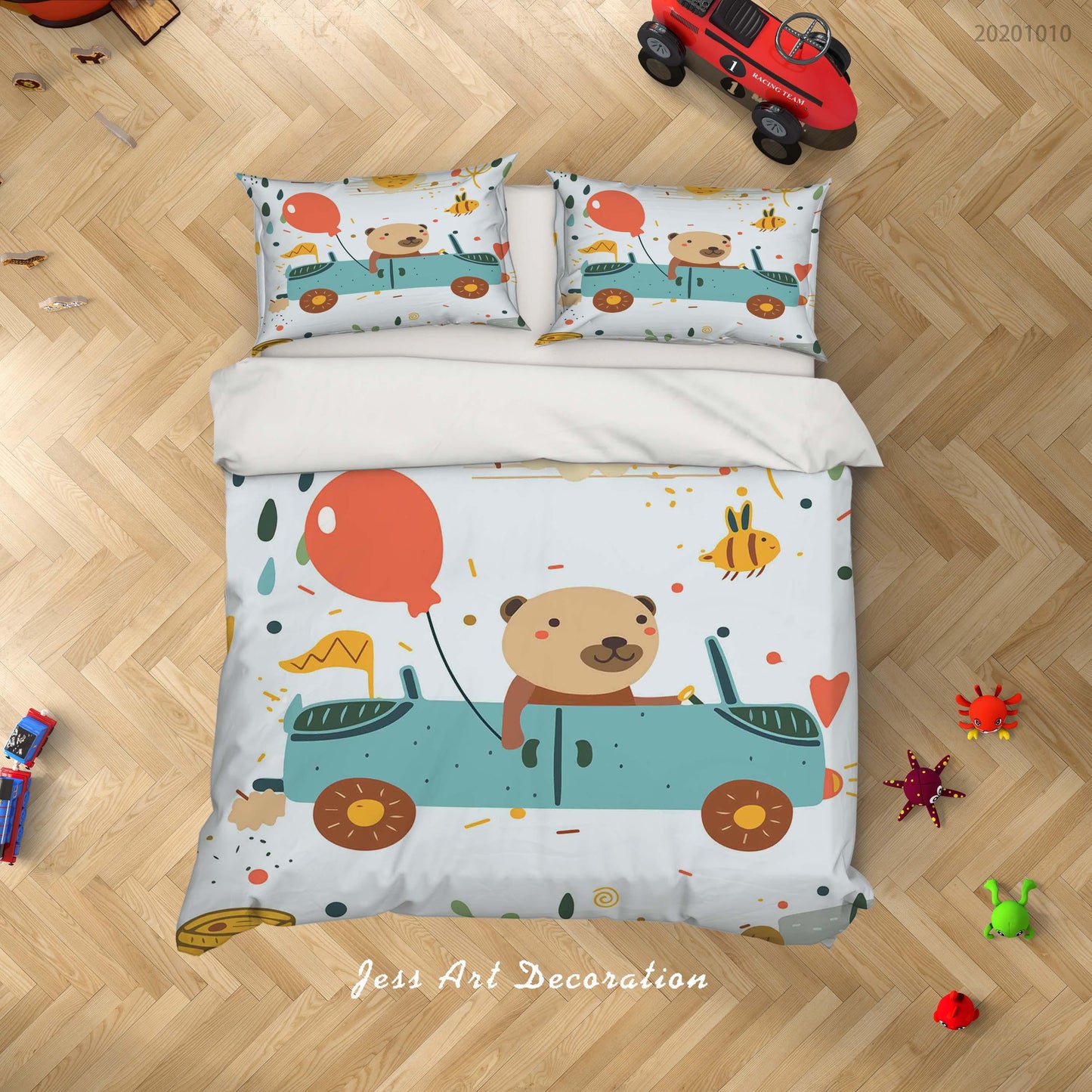 3D Cartoon Cute Animal Bear Car Quilt Cover Set Bedding Set Duvet Cover Pillowcases WJ 9561