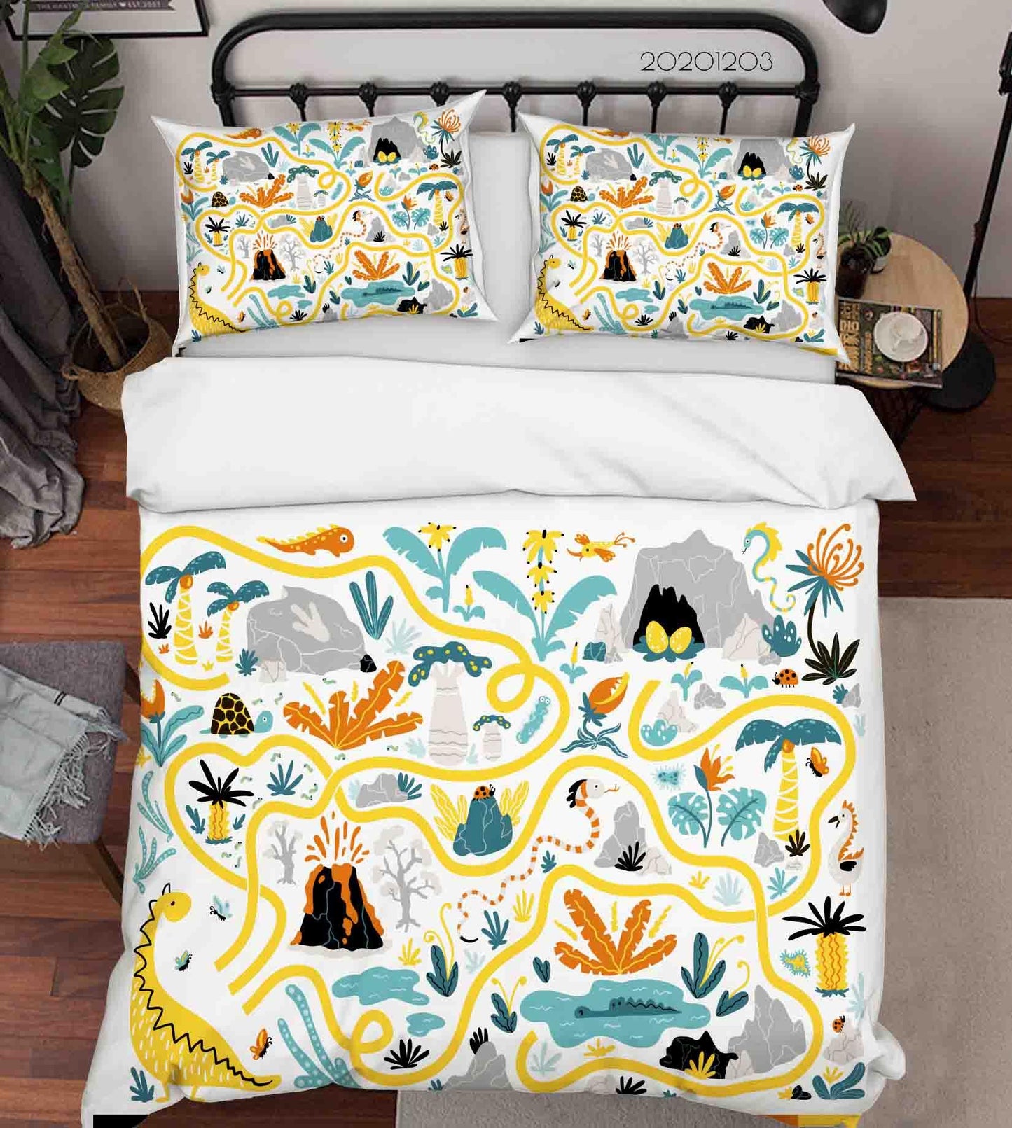 3D Cartoon Hand Drawn Colorful Dinosaur Plant Illustration Animal Quilt Cover Set Bedding Set Duvet Cover Pillowcases LXL