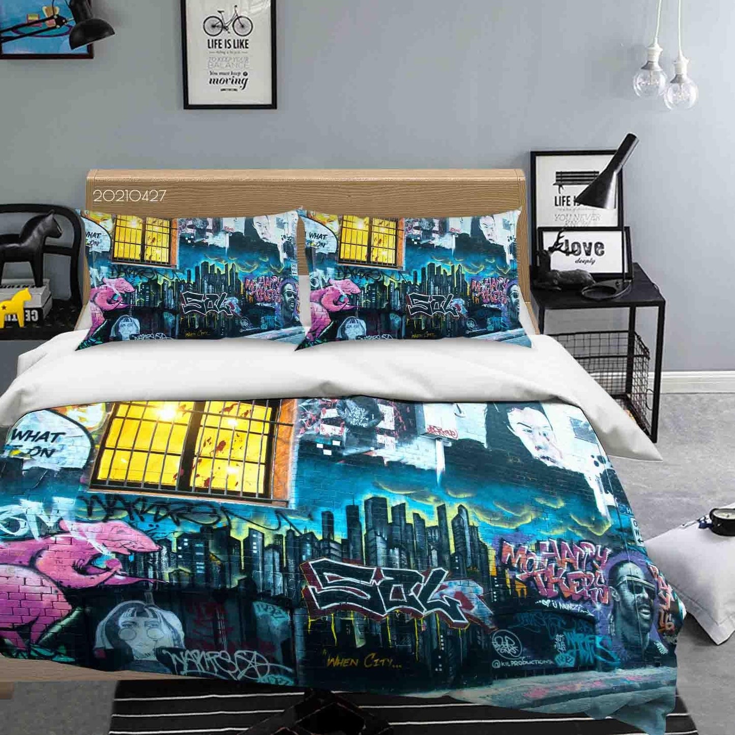 3D Abstract Street Color Graffiti Quilt Cover Set Bedding Set Duvet Cover Pillowcases 107