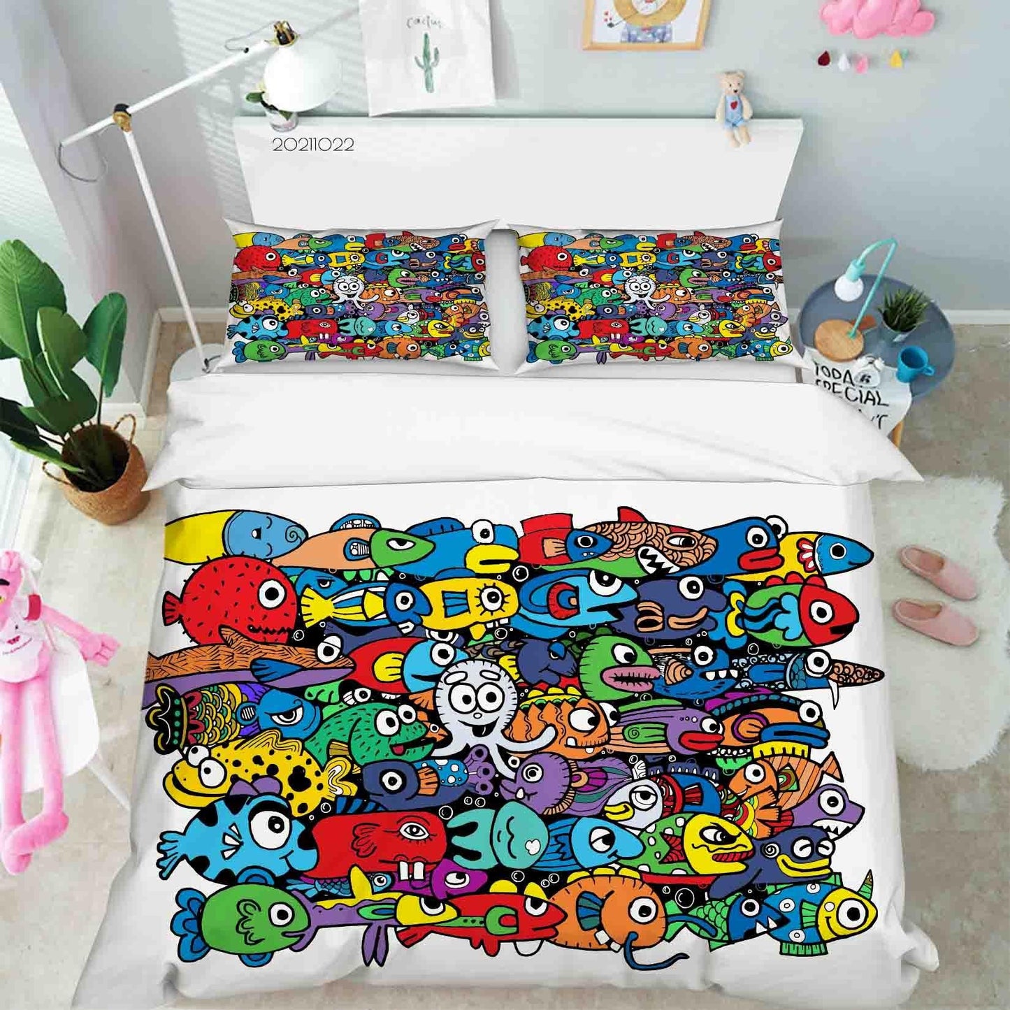 3D Abstract Colored Fish Graffiti Quilt Cover Set Bedding Set Duvet Cover Pillowcases 21