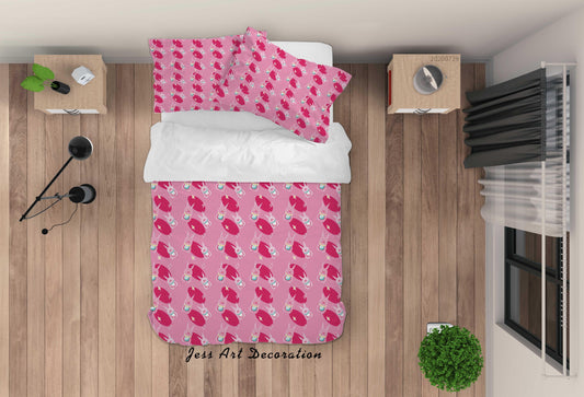 3D Cartoon Pink Bunny Quilt Cover Set Bedding Set Duvet Cover Pillowcases LXL 146