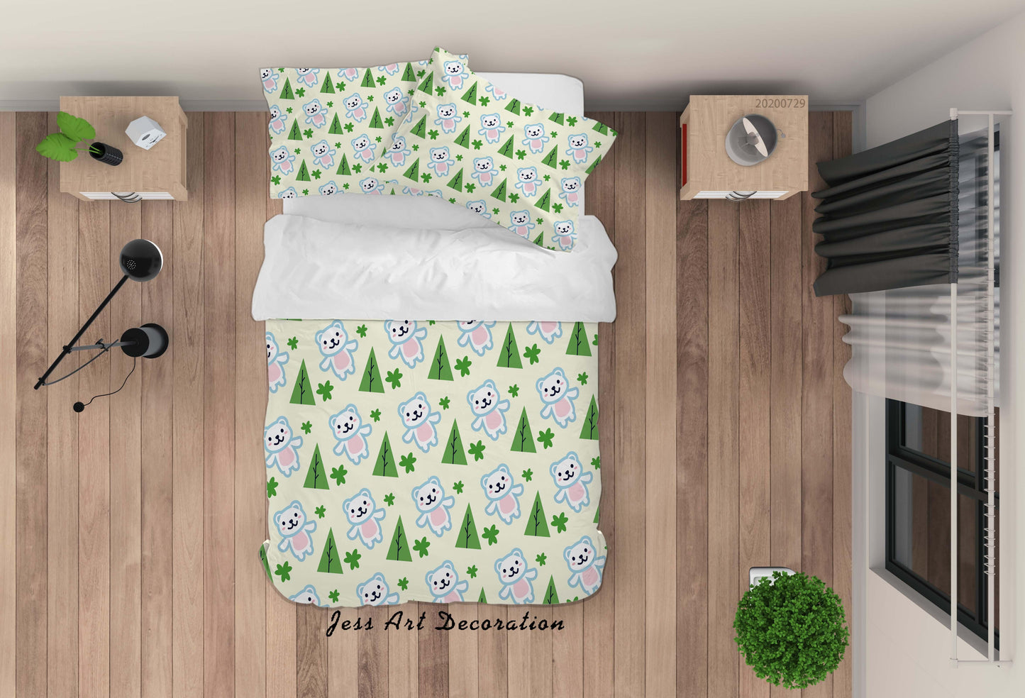 3D Cartoon Plant Bear Quilt Cover Set Bedding Set Duvet Cover Pillowcases LXL 162