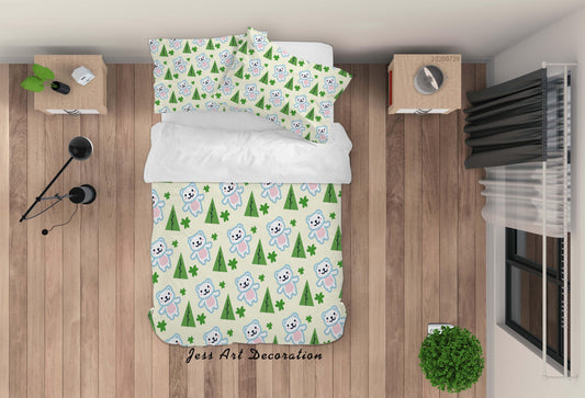 3D Cartoon Plant Bear Quilt Cover Set Bedding Set Duvet Cover Pillowcases LXL 162