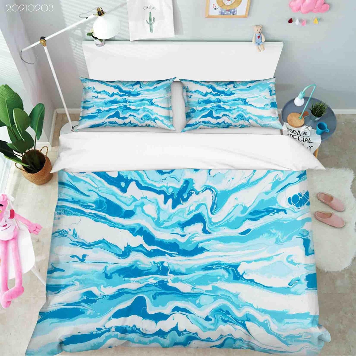 3D Abstract Blue Marble Quilt Cover Set Bedding Set Duvet Cover Pillowcases 45