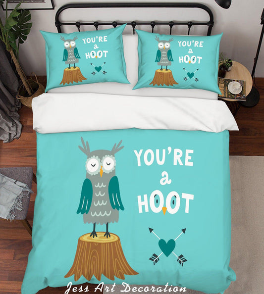 3D Cartoon Owl Green Quilt Cover Set Bedding Set Pillowcases 163