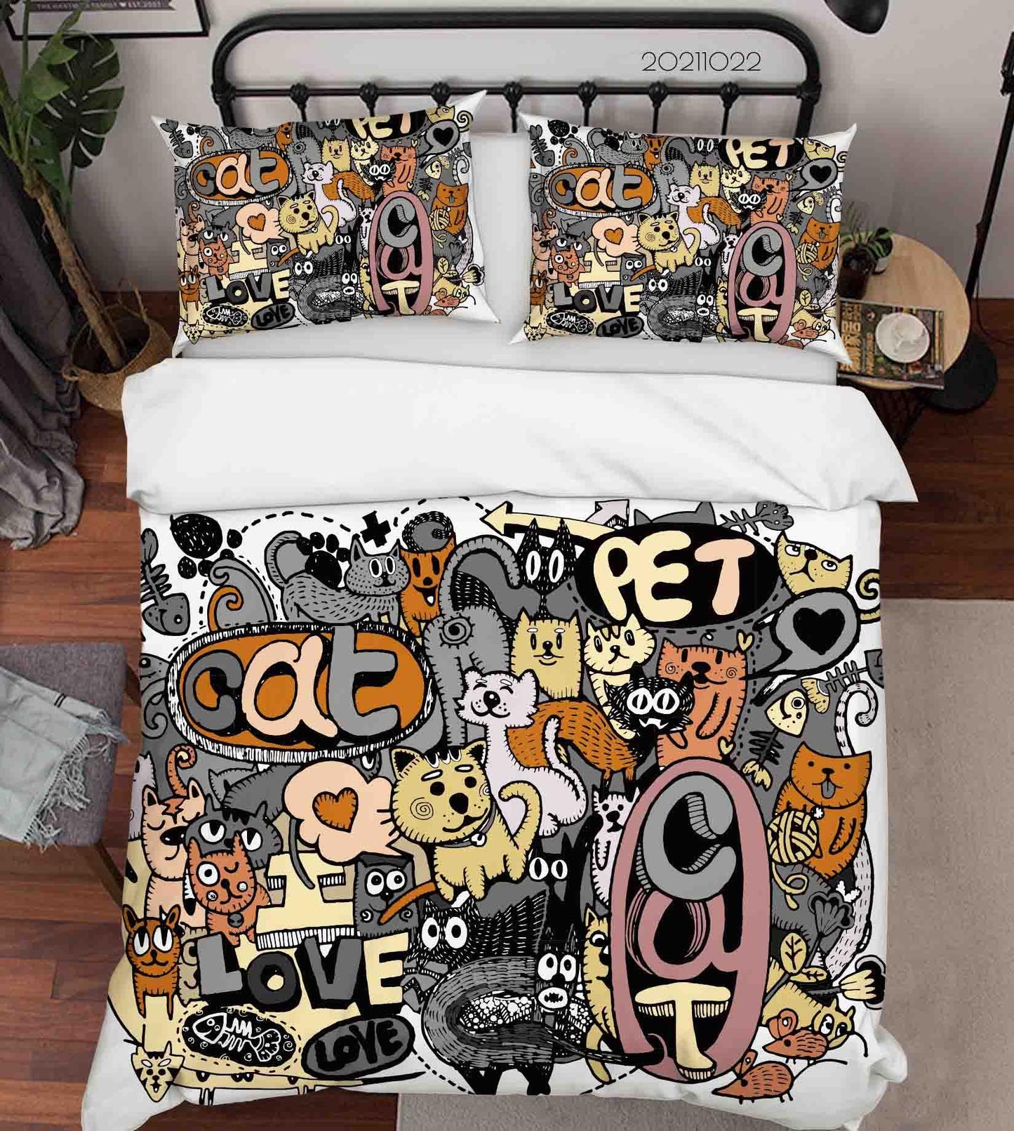 3D Abstract Animal Cat Graffiti Quilt Cover Set Bedding Set Duvet Cover Pillowcases 46