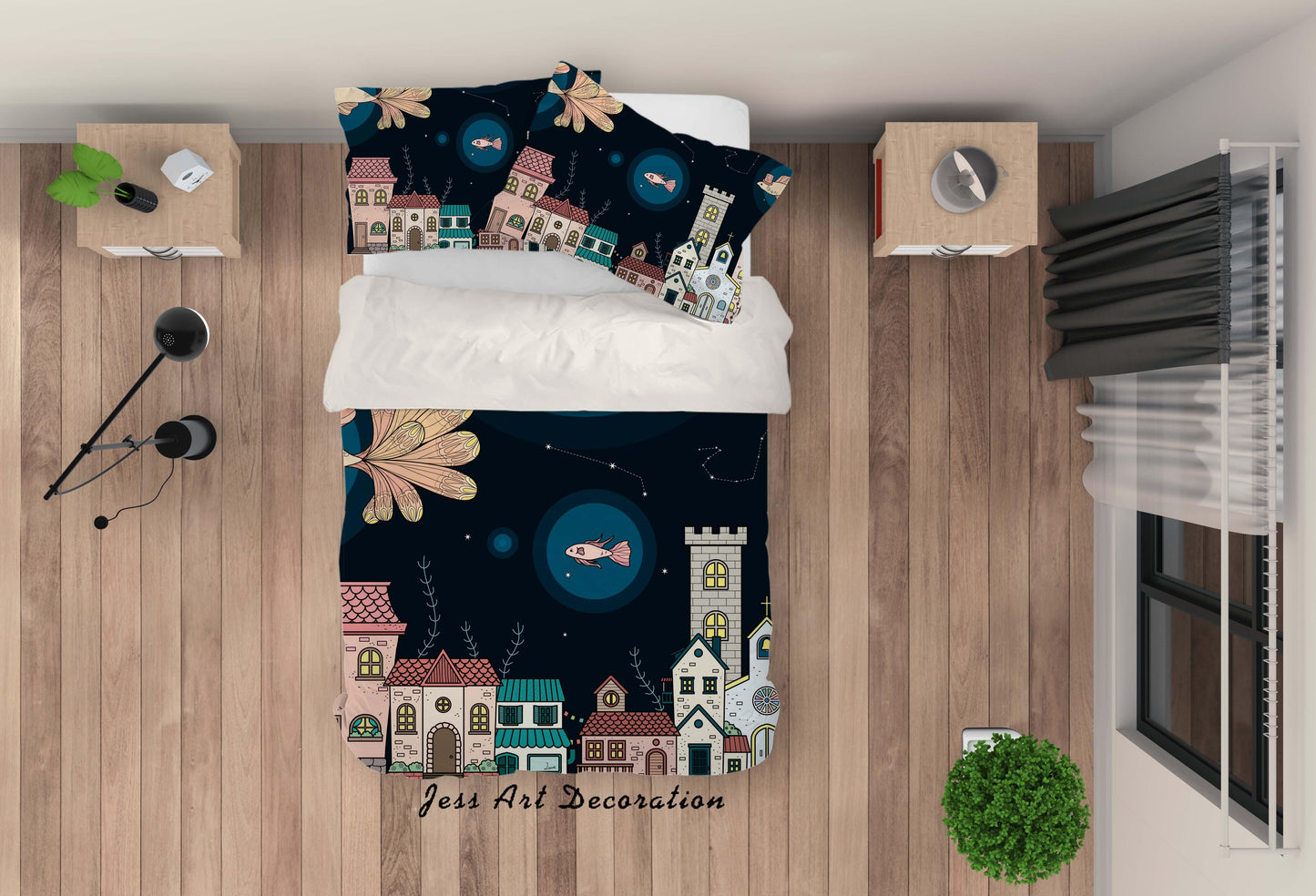 3D Cartoon Night House Quilt Cover Set Bedding Set Pillowcases 205