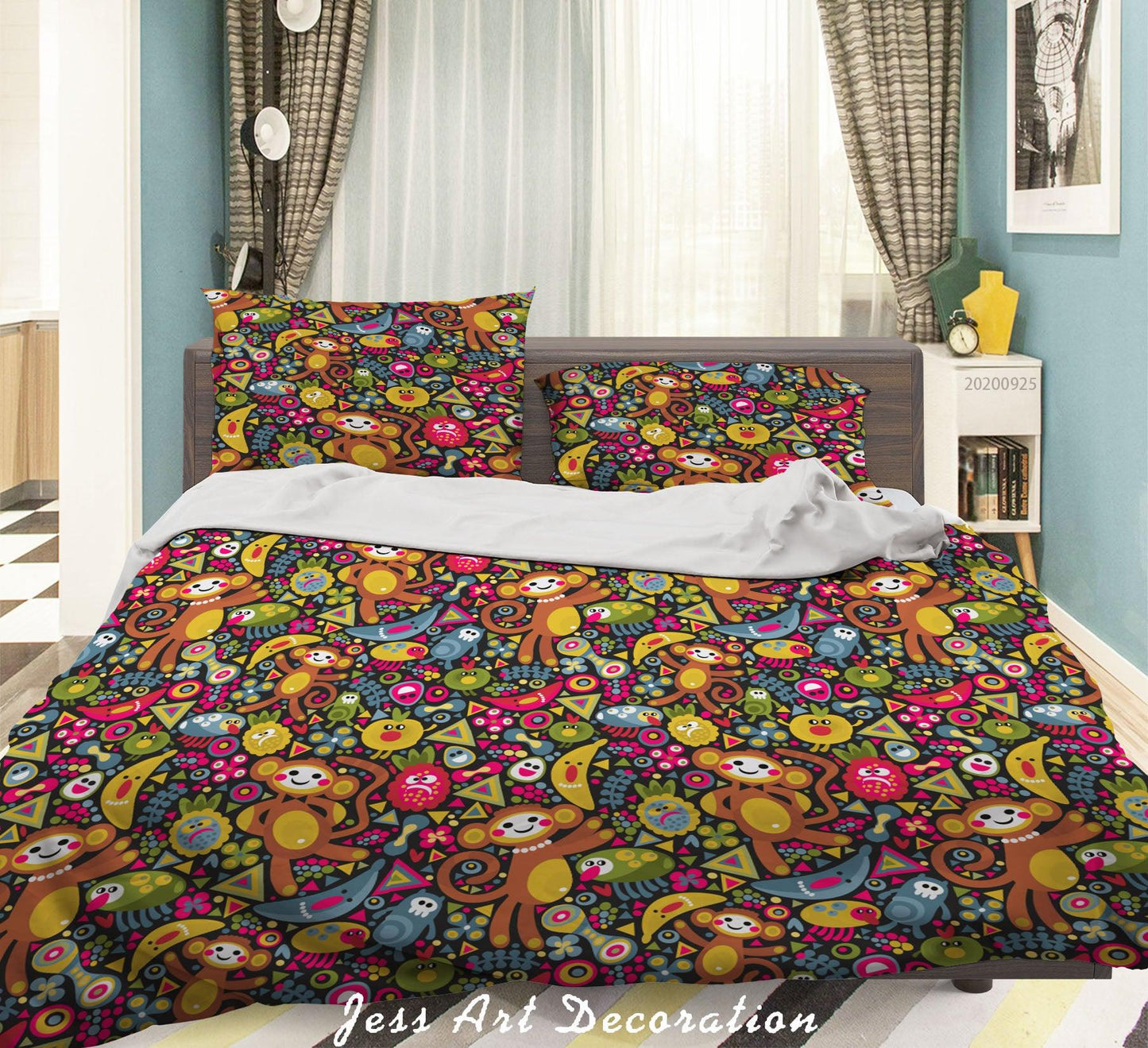 3D Cartoon Animal Monkey Banana Pattern Quilt Cover Set Bedding Set Duvet Cover Pillowcases WJ 6510