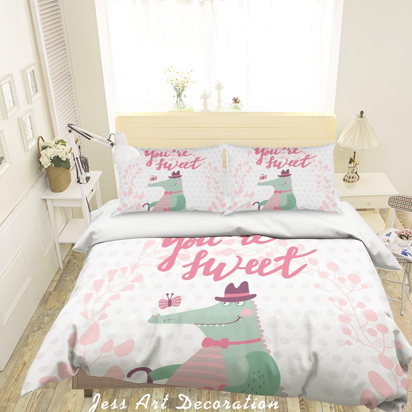 3D Cartoon Crocodile Flower Quilt Cover Set Bedding Set Pillowcases 47