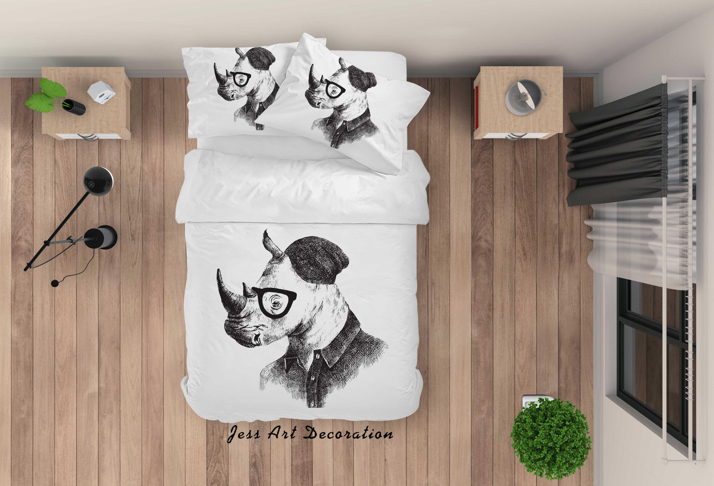 3D Cartoon Animal Rhinoceros Quilt Cover Set Bedding Set Duvet Cover Pillowcases A023 LQH