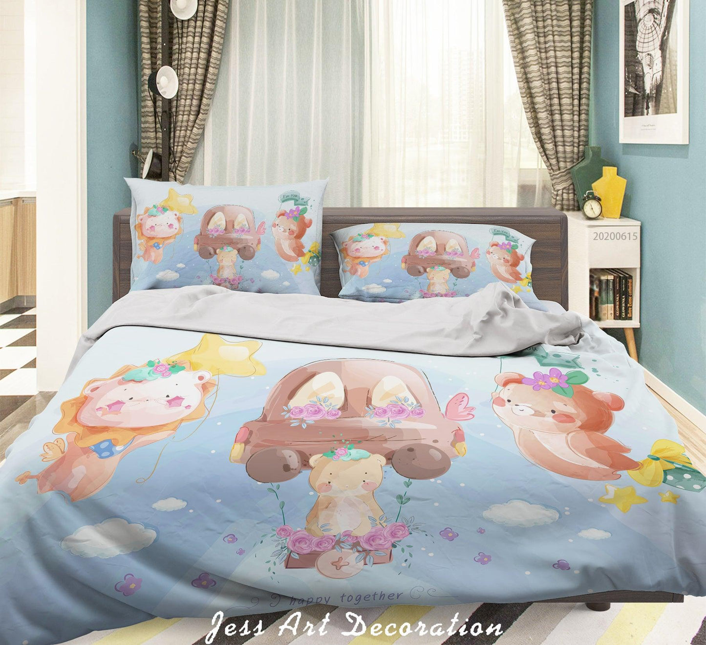 3D Blue Cartoon Bear Lion Star Quilt Cover Set Bedding Set Duvet Cover Pillowcases SF24