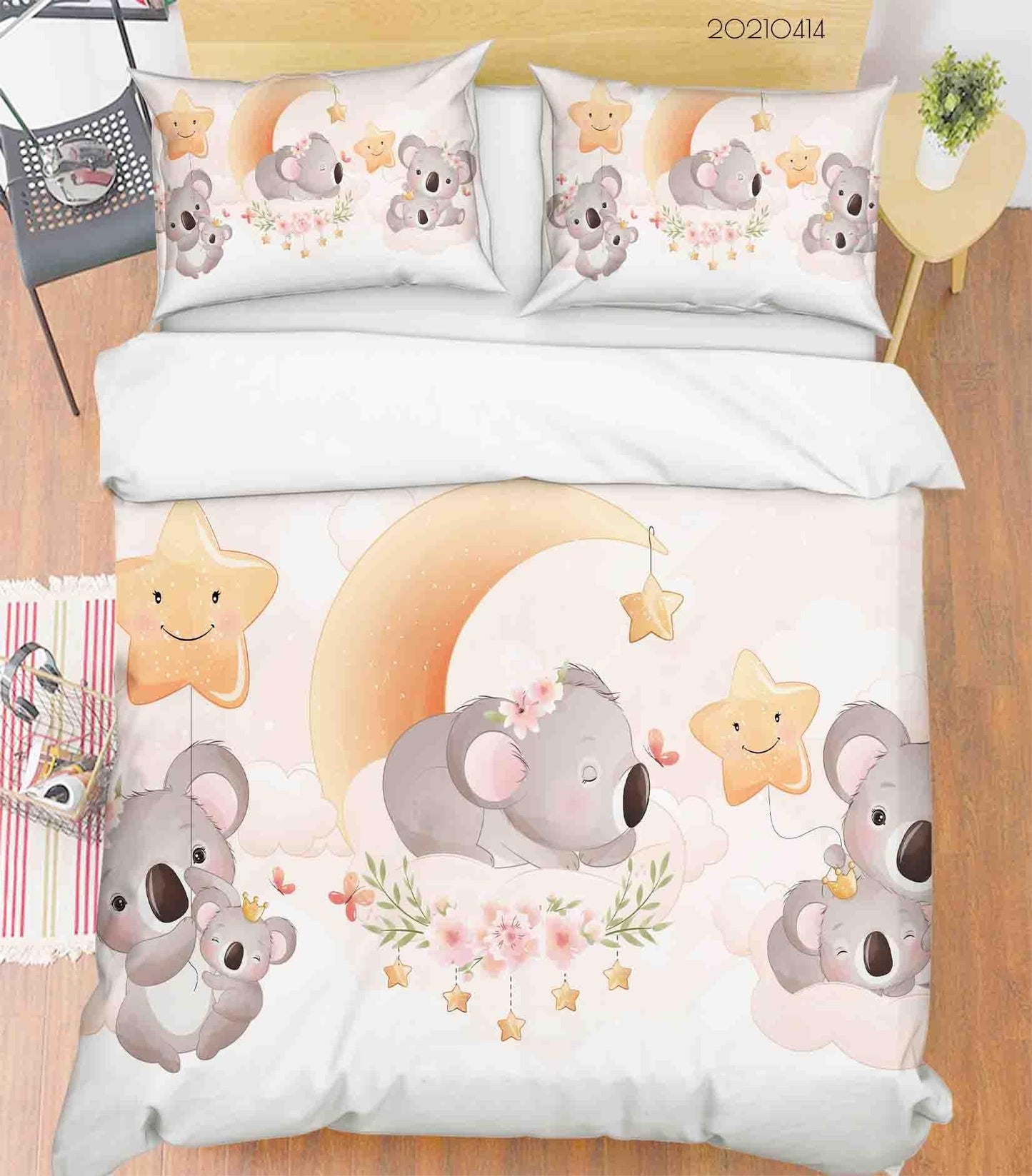 3D Cartoon Cute Koala Moon Star Quilt Cover Set Bedding Set Duvet Cover Pillowcases 89 LQH