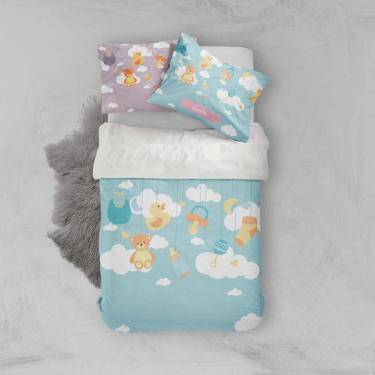 3D Cartoon Doll White Cloud Quilt Cover Set Bedding Set Pillowcases 74