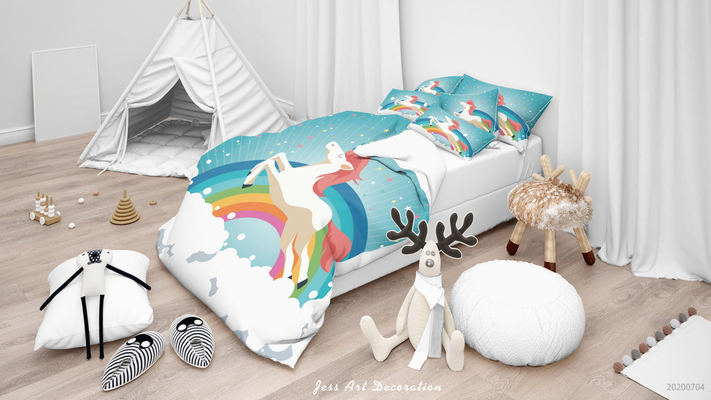 3D Blue Rainbow Star Unicorn Quilt Cover Set Bedding Set Duvet Cover Pillowcases SF19