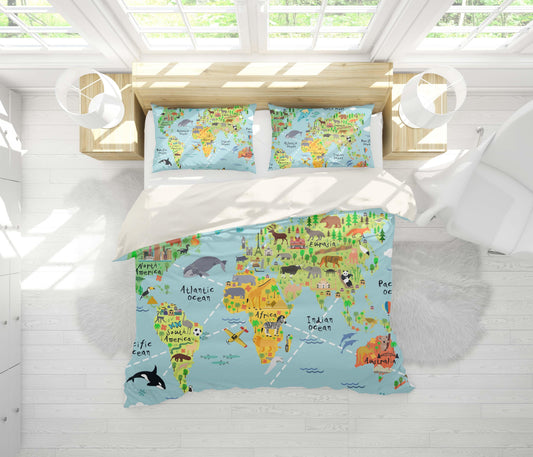 3D Blue World Map Quilt Cover Set Bedding Set Pillowcases 31