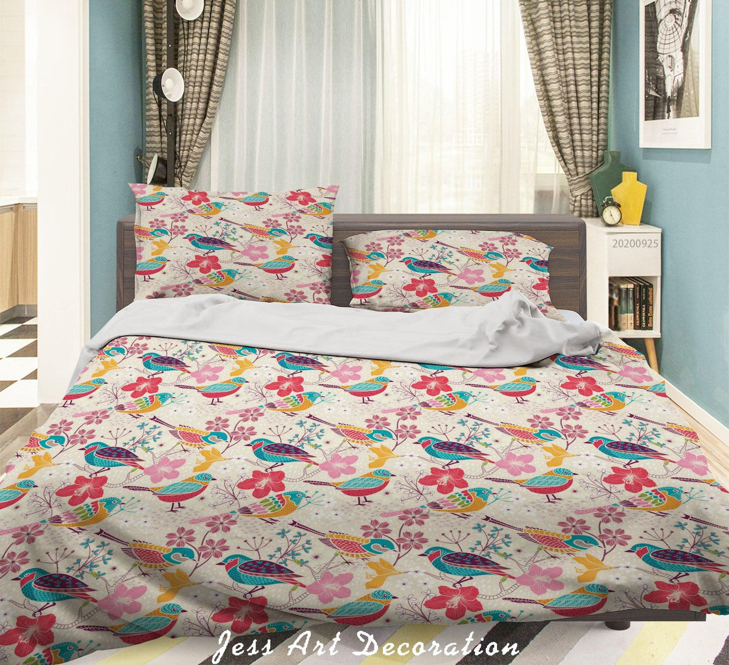 3D Cartoon Animal Bird Floral Pattern Quilt Cover Set Bedding Set Duvet Cover Pillowcases WJ 6451