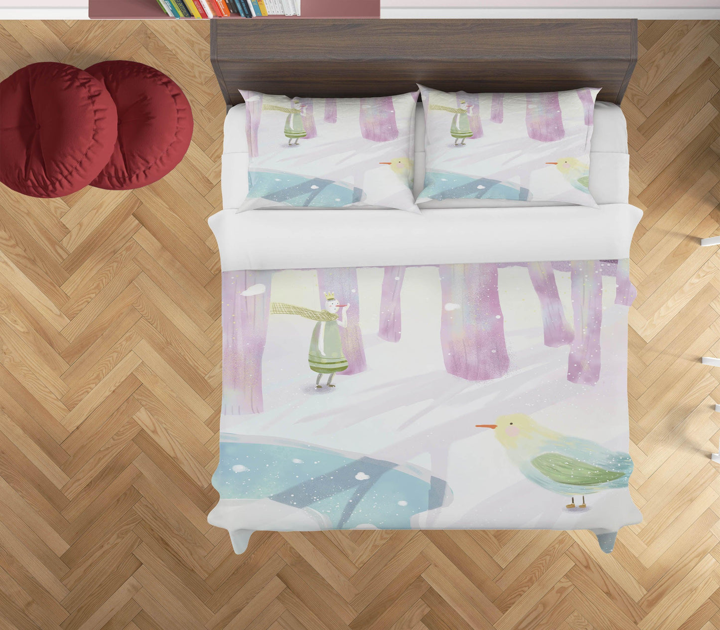 3D Cartoon Bird Snow Forest Girl Quilt Cover Set Bedding Set Duvet Cover Pillowcases A572 LQH