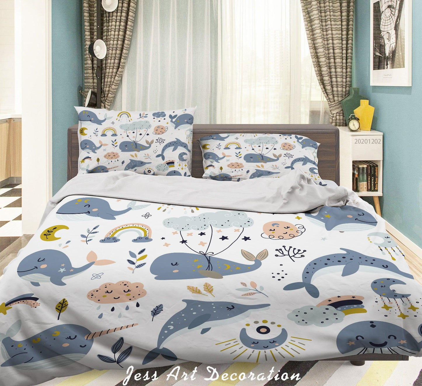 3D Cartoon Ocean Colorful Fish Whale Moon Rainbow Plant Quilt Cover Set Bedding Set Duvet Cover Pillowcases LXL