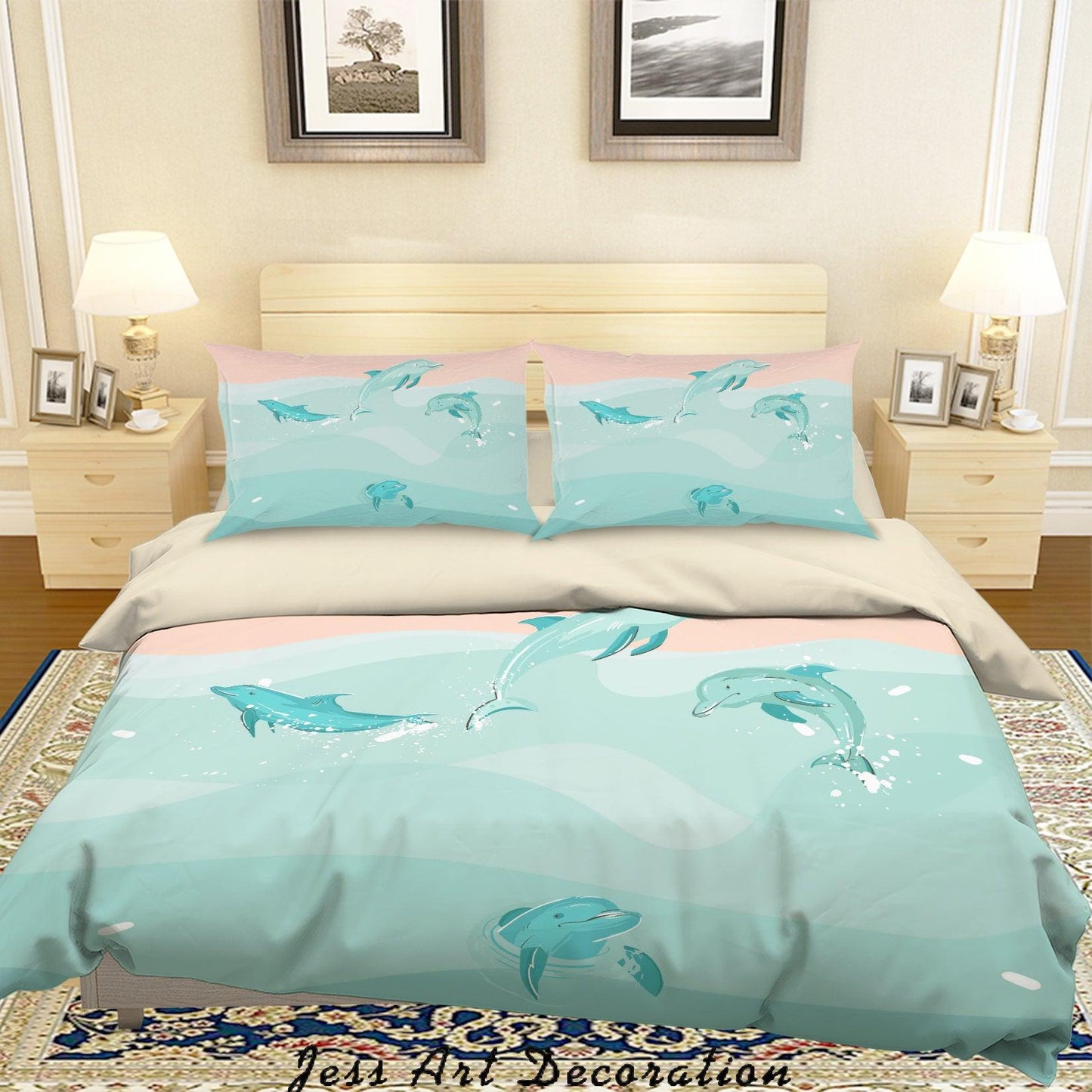 3D Cartoon Dolphin Green Quilt Cover Set Bedding Set Duvet Cover Pillowcases A318 LQH