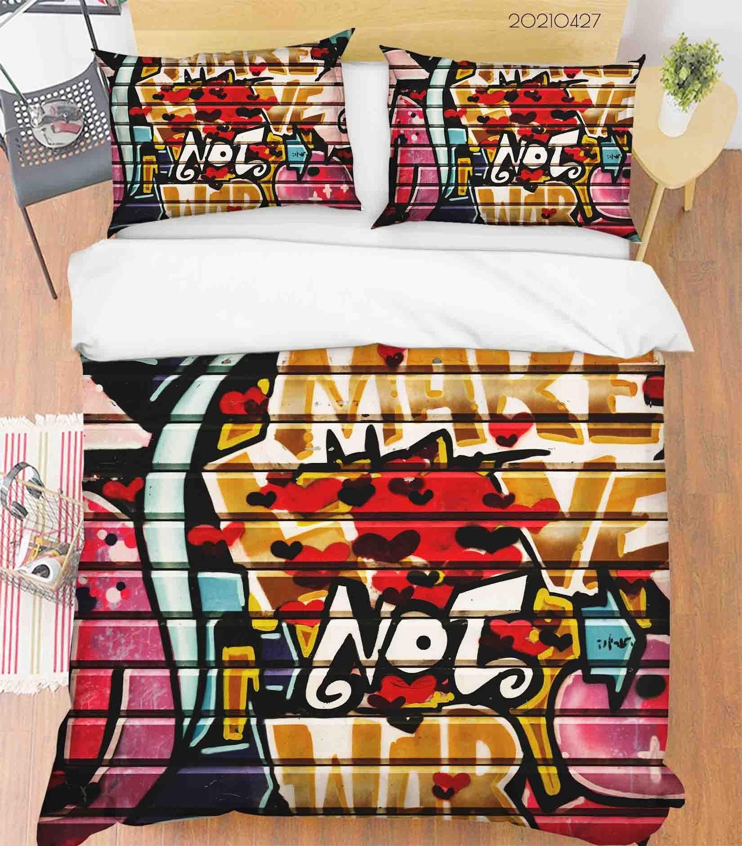 3D Abstract Colored Street Graffiti Quilt Cover Set Bedding Set Duvet Cover Pillowcases 124