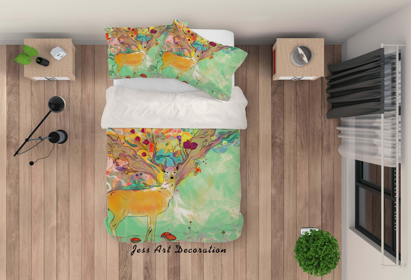 3D Abstract Watercolor Elk Quilt Cover Set Bedding Set Pillowcases 04