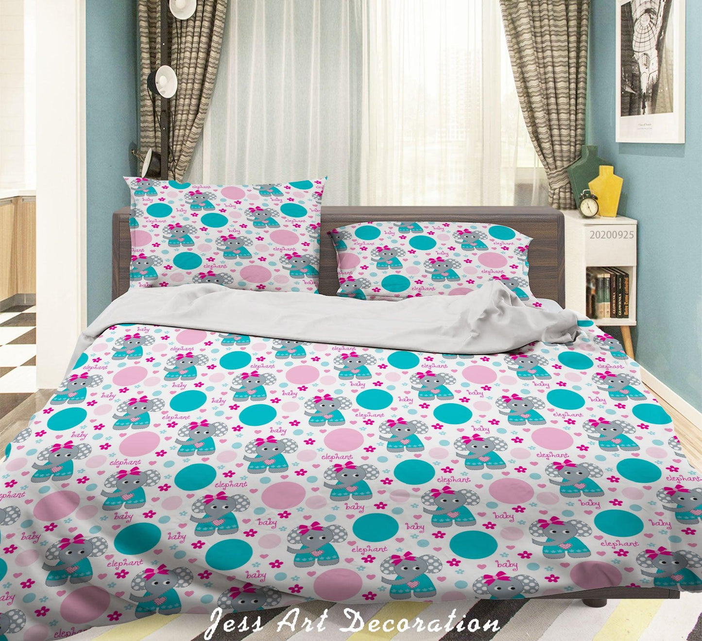3D Cartoon Animal Elephant Pattern Quilt Cover Set Bedding Set Duvet Cover Pillowcases WJ 6486