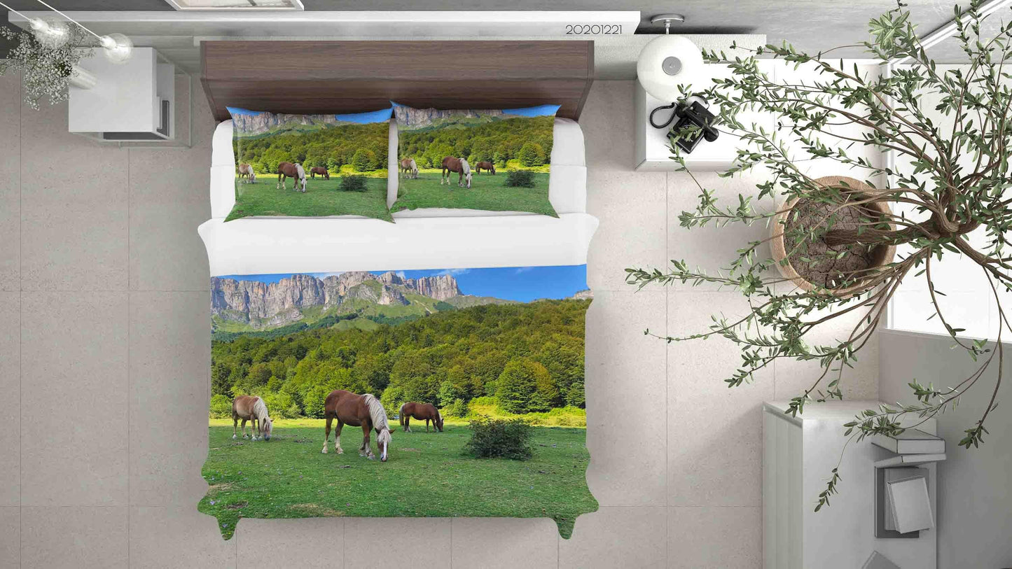 3D Blue Sky Forest Horse Quilt Cover Set Bedding Set Duvet Cover Pillowcases 198 LQH