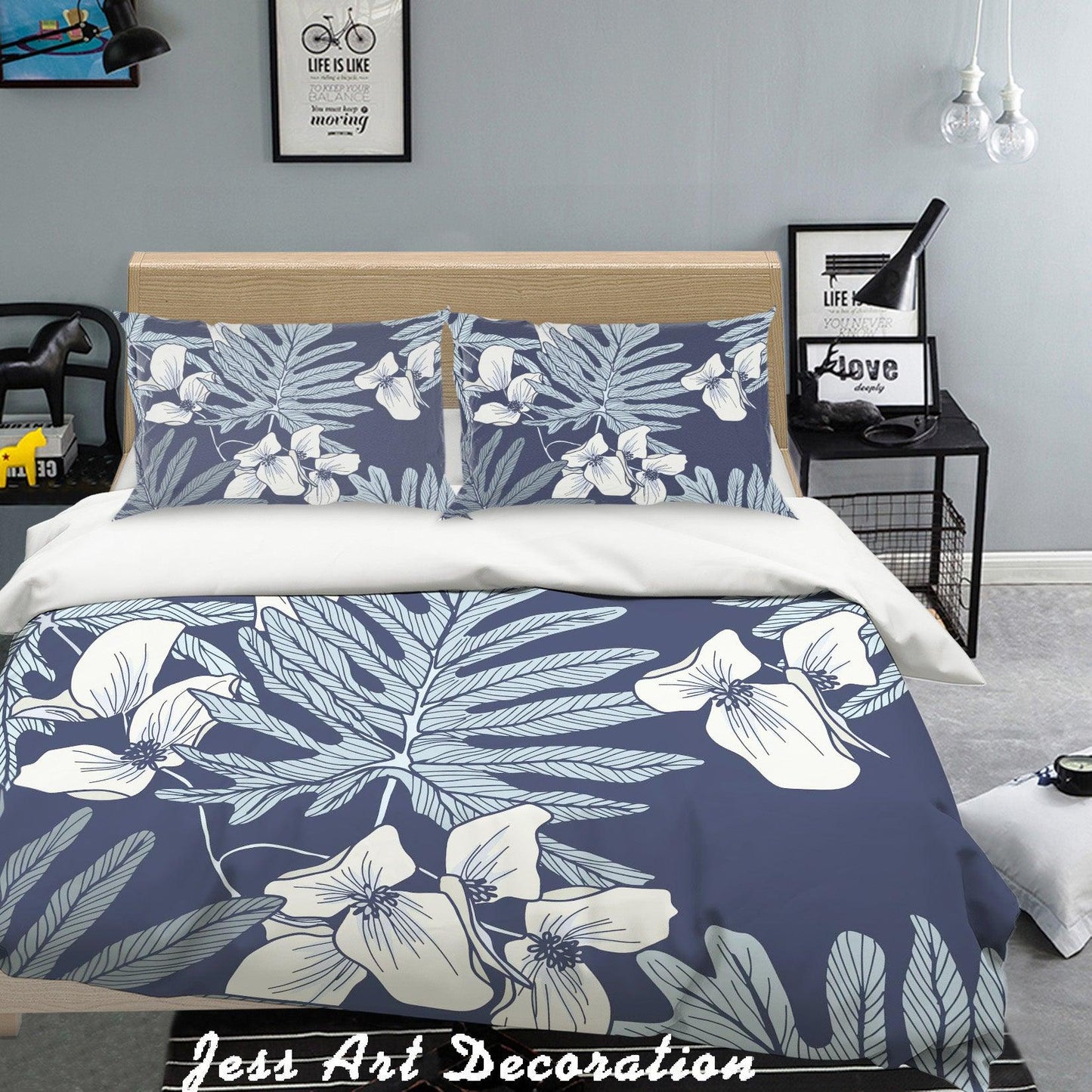3D Black White Leaves Flowers Quilt Cover Set Bedding Set Pillowcases  179