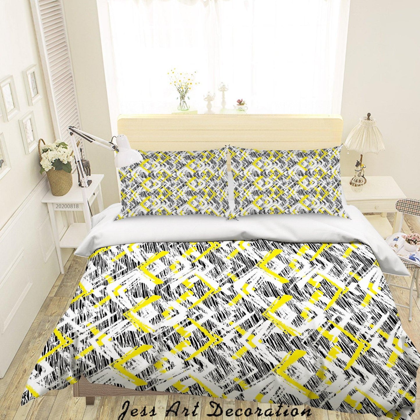 3D Abstract Yellow Pattern Quilt Cover Set Bedding Set Duvet Cover Pillowcases LXL