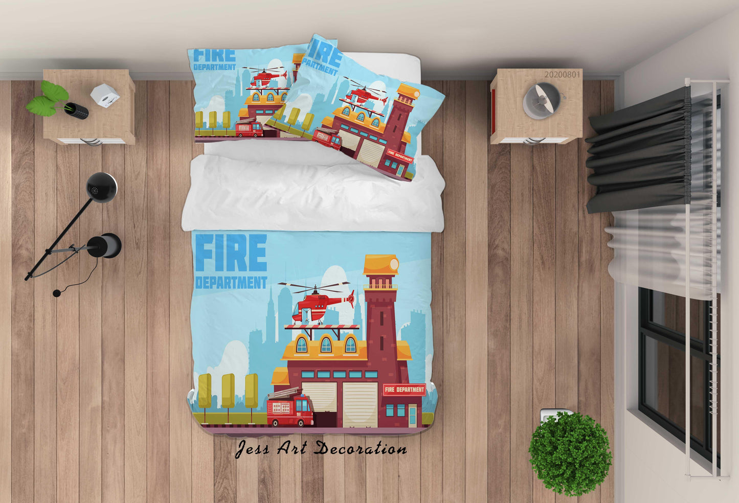 3D Cartoon Fire Department Helicopter Quilt Cover Set Bedding Set Duvet Cover Pillowcases LXL 225