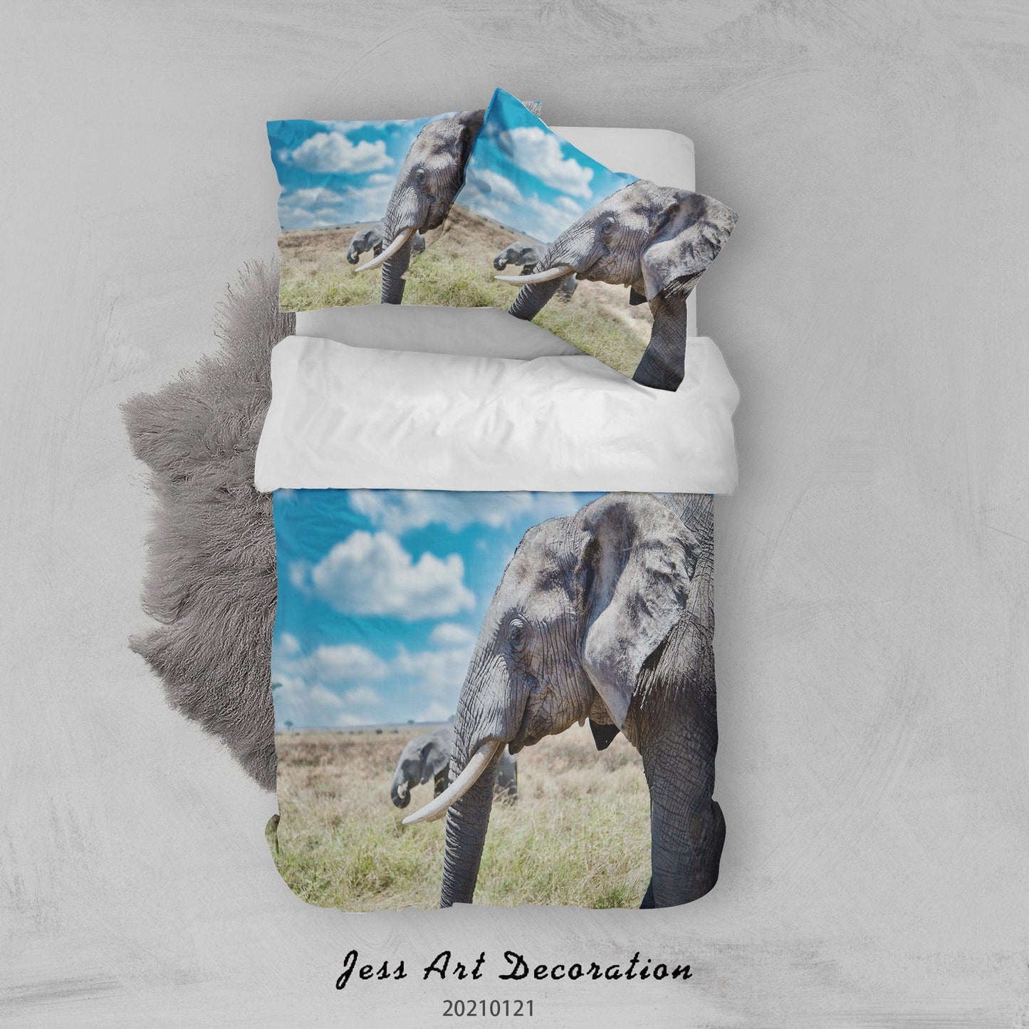 3D Blue Sky Animal Elephant Quilt Cover Set Bedding Set Duvet Cover Pillowcases 65