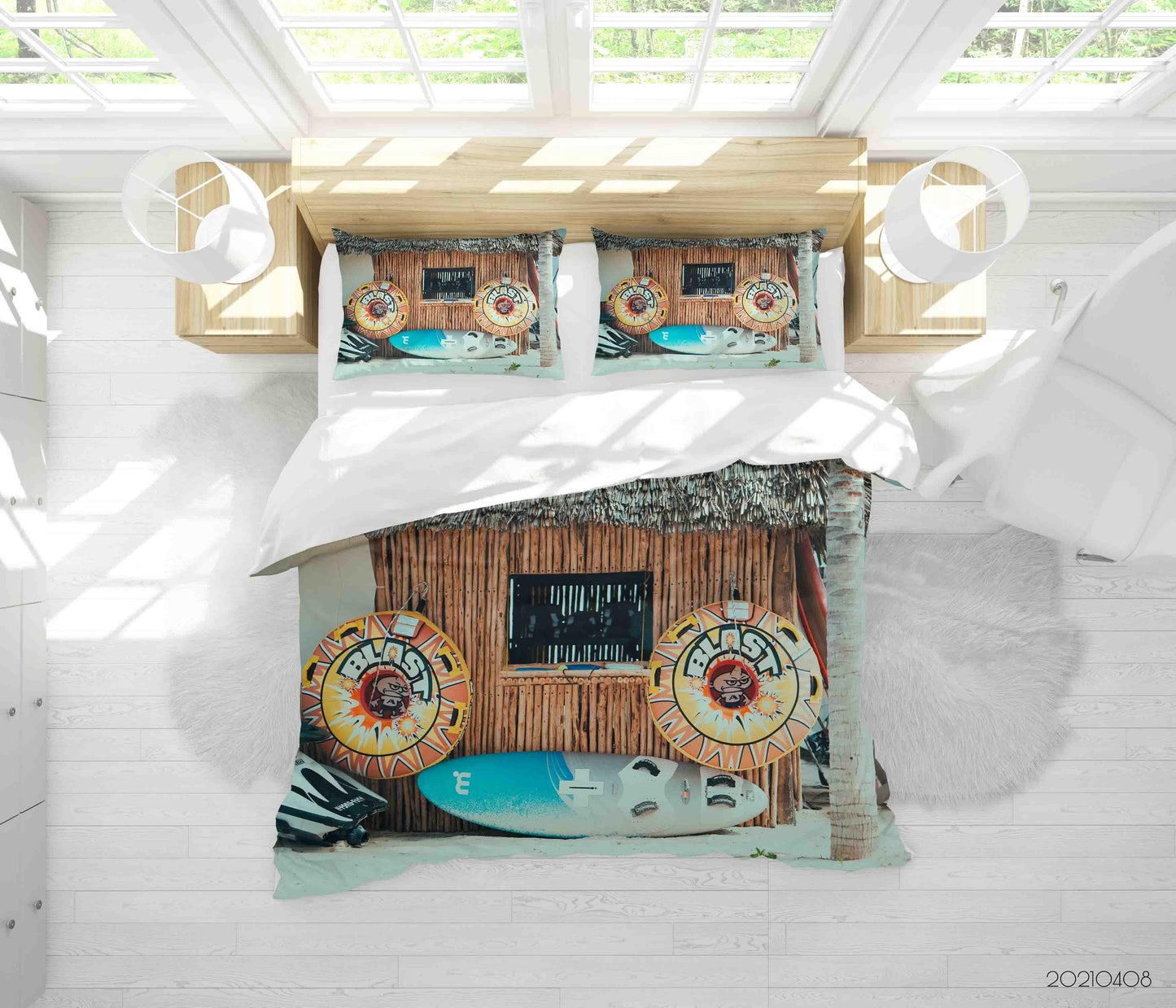 3D Beach Chalet Surfboard Quilt Cover Set Bedding Set Duvet Cover Pillowcases 10