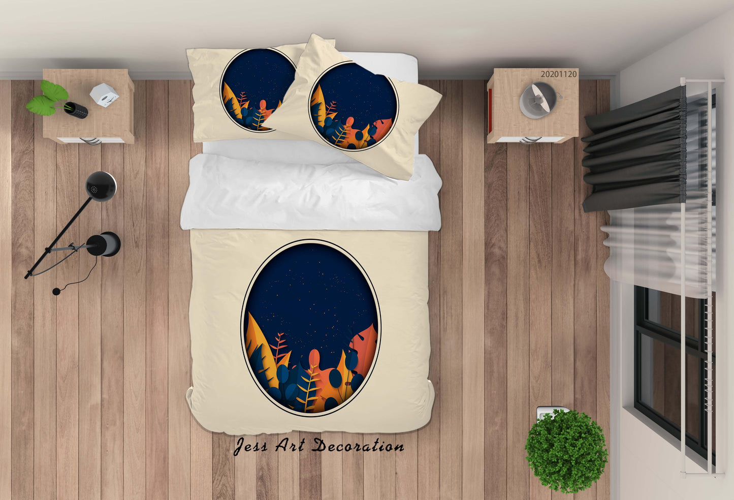 3D Autumn Leaves Plant Blue Quilt Cover Set Bedding Set Duvet Cover Pillowcases LXL