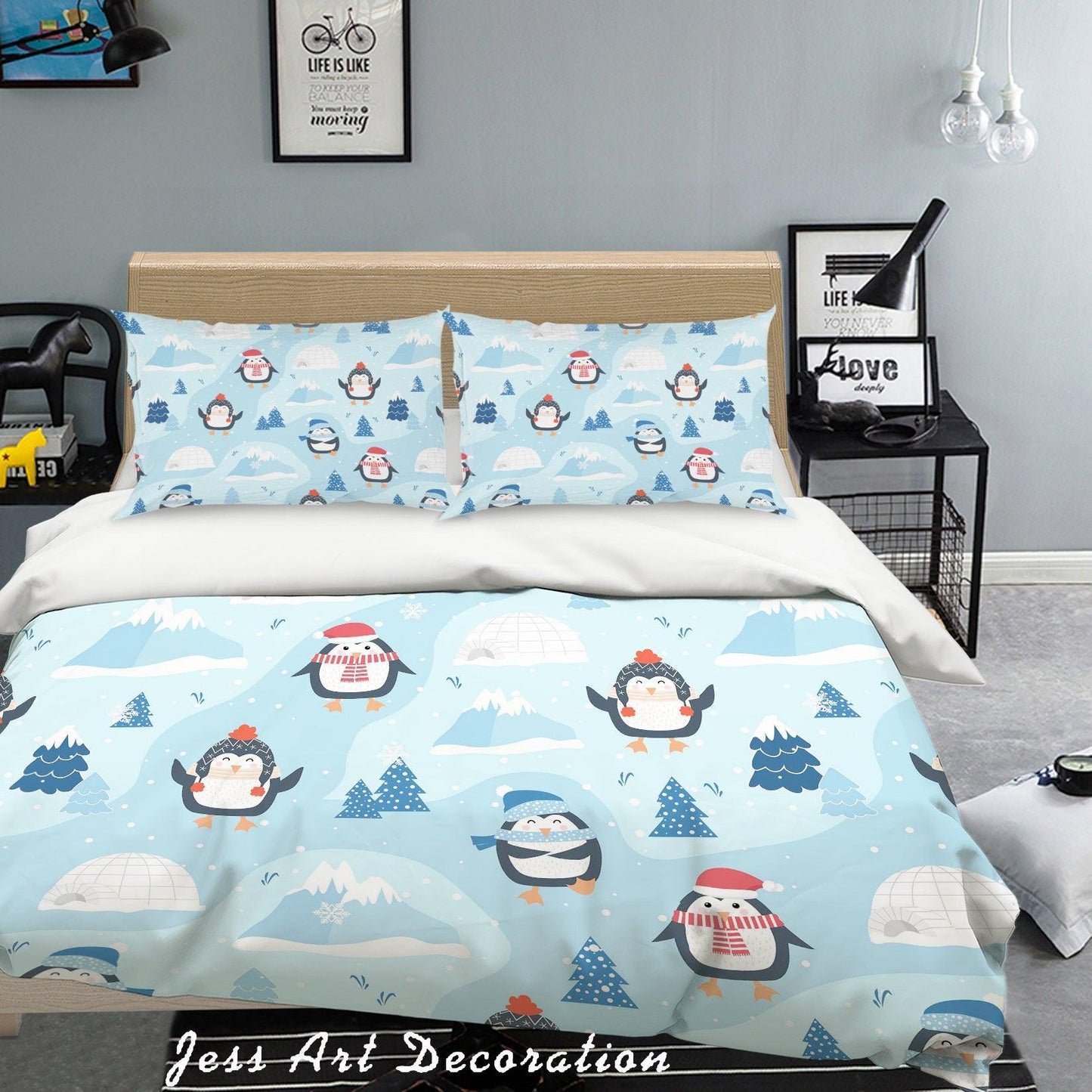 3D Cartoon Penguin Pine Quilt Cover Set Bedding Set Pillowcases 9