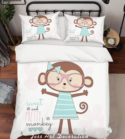 3D Cartoon Monkey White Quilt Cover Set Bedding Set Pillowcases 178