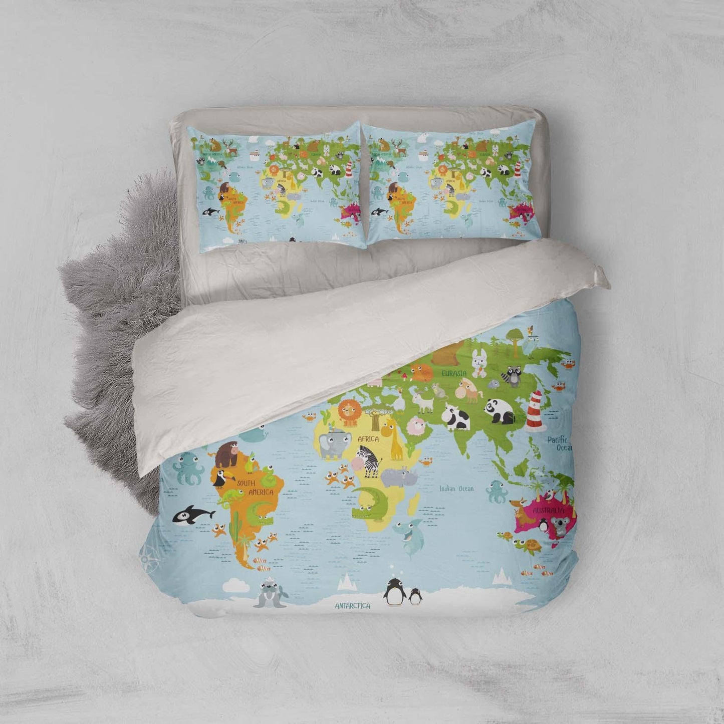 3D Blue World Map Quilt Cover Set Bedding Set Pillowcases 10