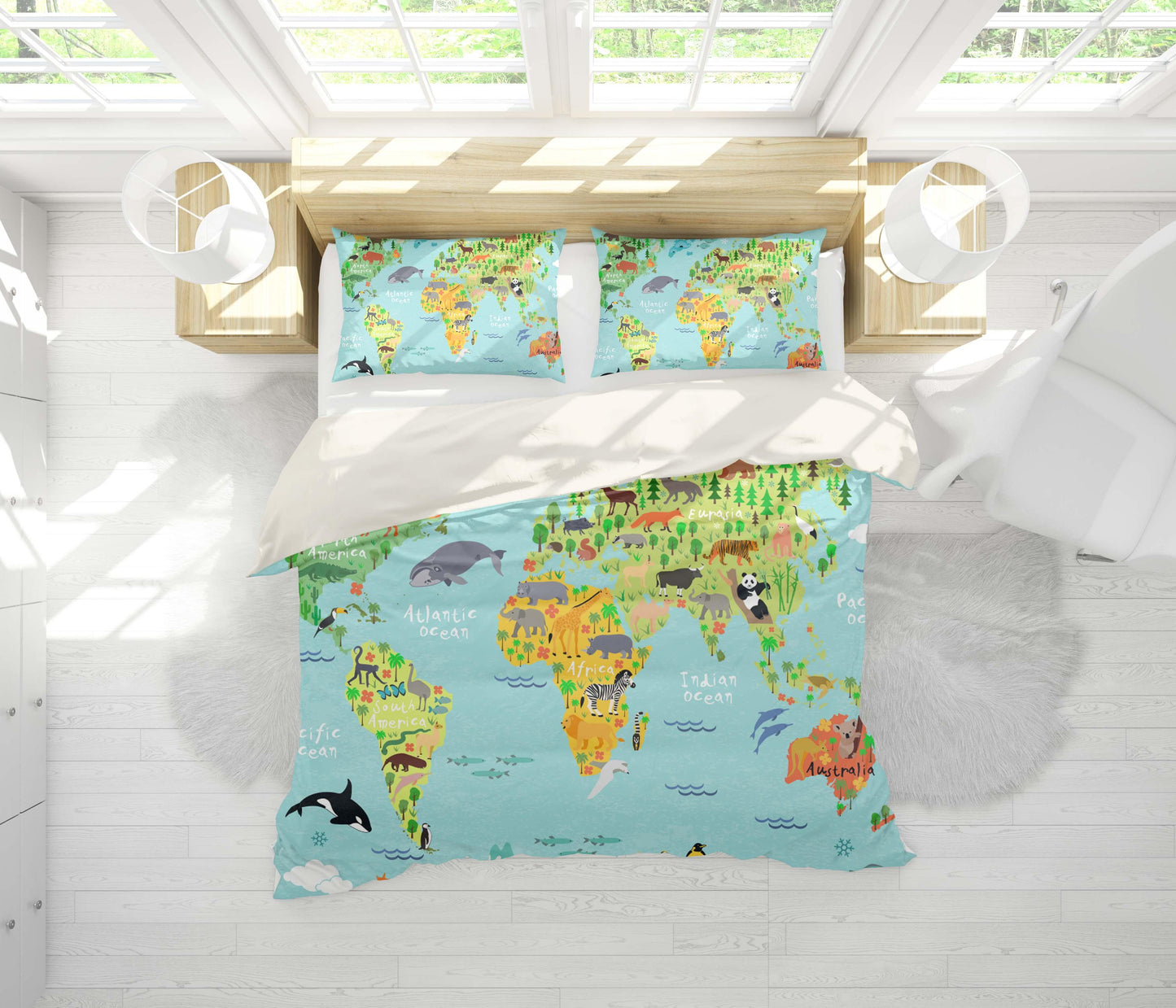 3D Blue World Map Quilt Cover Set Bedding Set Pillowcases 20